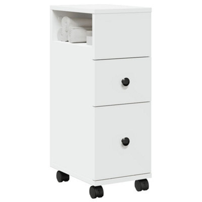 Berkfield Narrow Bathroom Cabinet With Wheels White Engineered Wood - image 1