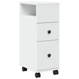 Berkfield Narrow Bathroom Cabinet With Wheels White Engineered Wood - thumbnail 2