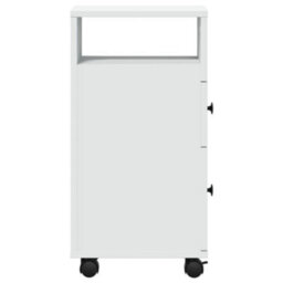 Berkfield Narrow Bathroom Cabinet With Wheels White Engineered Wood - thumbnail 5