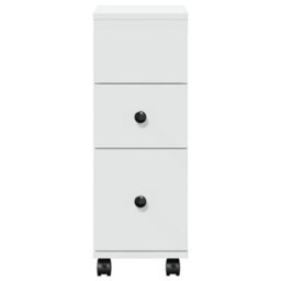Berkfield Narrow Bathroom Cabinet With Wheels White Engineered Wood - thumbnail 4