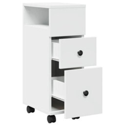 Berkfield Narrow Bathroom Cabinet With Wheels White Engineered Wood - thumbnail 7