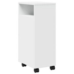 Berkfield Narrow Bathroom Cabinet With Wheels White Engineered Wood - thumbnail 6