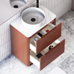 Royal Bathrooms Avenza 800mm Terracotta Clay Floor Standing Countertop Bathroom Vanity Unit 2 Drawer With Art Round Basin - thumbnail 5