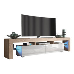 Nova Tv Unit 200Cm Oak And White High Gloss Doors With Led Lighting - Creative Furniture - thumbnail 4
