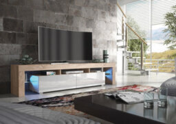 Nova Tv Unit 200Cm Oak And White High Gloss Doors With Led Lighting - Creative Furniture - thumbnail 2