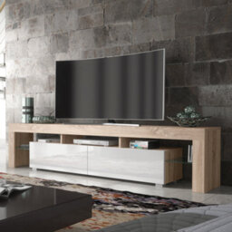 Nova Tv Unit 200Cm Oak And White High Gloss Doors With Led Lighting - Creative Furniture - thumbnail 8