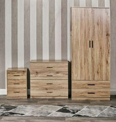 Urbn-Living Urbnliving Height 180Cm 4 Piece Wooden Bedroom Set Oak Wardrobe Chest Cabinet Bedside Table Clothes Storage - image 1