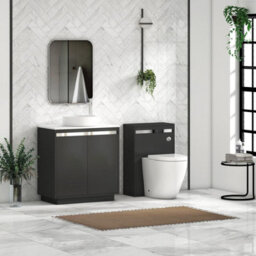 Royal Bathrooms Orion 800mm Matt Obsidian Black Floor Standing Plain White Countertop Vanity Unit 2 Door With Art Basin & Chrome Accent Trim - thumbnail 3