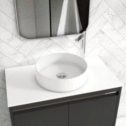 Royal Bathrooms Orion 800mm Matt Obsidian Black Floor Standing Plain White Countertop Vanity Unit 2 Door With Art Basin & Chrome Accent Trim - thumbnail 5