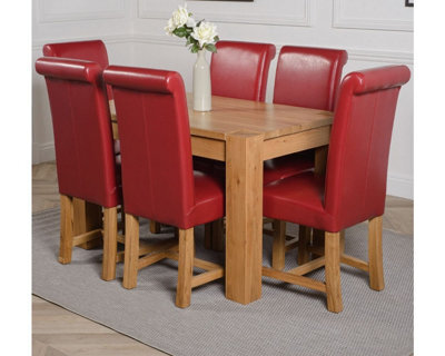 That's Furniture Kuba 125 X 80 Cm Chunky Oak Small Dining Table And 6 Chairs Dining Set With Washington Burgundy Leather Chairs - image 1