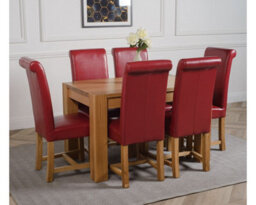 That's Furniture Kuba 125 X 80 Cm Chunky Oak Small Dining Table And 6 Chairs Dining Set With Washington Burgundy Leather Chairs - thumbnail 3