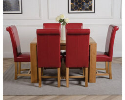 That's Furniture Kuba 125 X 80 Cm Chunky Oak Small Dining Table And 6 Chairs Dining Set With Washington Burgundy Leather Chairs - thumbnail 2