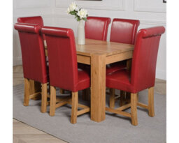 That's Furniture Kuba 125 X 80 Cm Chunky Oak Small Dining Table And 6 Chairs Dining Set With Washington Burgundy Leather Chairs - thumbnail 1