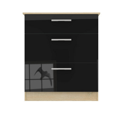 Trent 3 Drawer Chest Of Drawers In Black & Black Matt (Ready Assembled) - image 1
