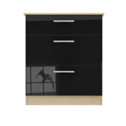Trent 3 Drawer Chest Of Drawers In Black & Black Matt (Ready Assembled) - thumbnail 1