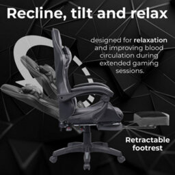 Neo Grey Massage Leather Computer Gaming Office Chair With Footrest - thumbnail 3