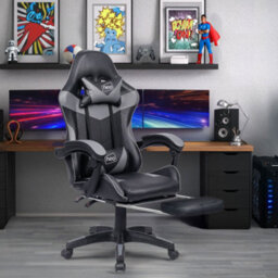 Neo Grey Massage Leather Computer Gaming Office Chair With Footrest - thumbnail 1