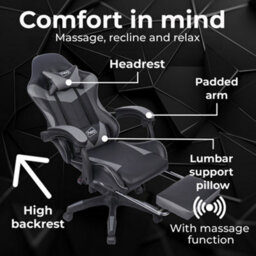 Neo Grey Massage Leather Computer Gaming Office Chair With Footrest - thumbnail 4