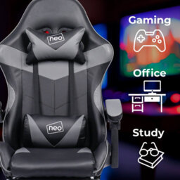 Neo Grey Massage Leather Computer Gaming Office Chair With Footrest - thumbnail 5