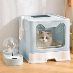 Thehotsale Large Blue Detachable Top Exit Plastic Folding Cat Litter Box With Slide-Out Tray And Scoop - thumbnail 2
