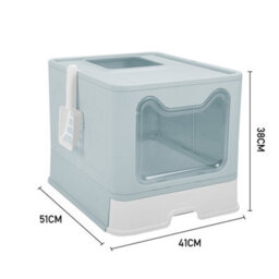 Thehotsale Large Blue Detachable Top Exit Plastic Folding Cat Litter Box With Slide-Out Tray And Scoop - thumbnail 6