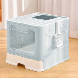 Thehotsale Large Blue Detachable Top Exit Plastic Folding Cat Litter Box With Slide-Out Tray And Scoop