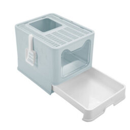 Thehotsale Large Blue Detachable Top Exit Plastic Folding Cat Litter Box With Slide-Out Tray And Scoop - thumbnail 4