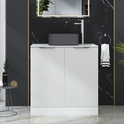 Royal Bathrooms Evora 800mm Matt White Fluted Floor Standing Countertop Vanity Unit 2 Door With Art Square Basin - image 1