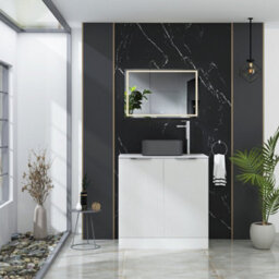 Royal Bathrooms Evora 800mm Matt White Fluted Floor Standing Countertop Vanity Unit 2 Door With Art Square Basin - thumbnail 2