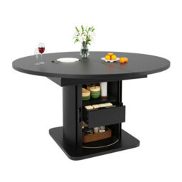 Btm Extendable Round Dining Table, 118 158Cm, Seats Up To 6, Mdf Table With Drawers, Dark Brown - thumbnail 7