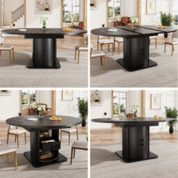 Btm Extendable Round Dining Table, 118 158Cm, Seats Up To 6, Mdf Table With Drawers, Dark Brown
