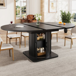 Btm Extendable Round Dining Table, 118 158Cm, Seats Up To 6, Mdf Table With Drawers, Dark Brown - thumbnail 4