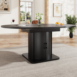 Btm Extendable Round Dining Table, 118 158Cm, Seats Up To 6, Mdf Table With Drawers, Dark Brown - thumbnail 8