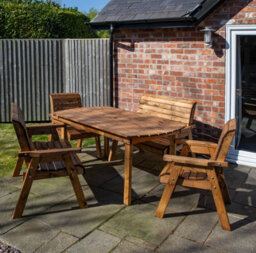 Samuel Alexander Outdoor Luxury Hand Made 6 Seater Chunky Rustic Wooden Garden Furniture Table And Chairs Set 180Cm Table - thumbnail 2