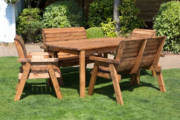 Samuel Alexander Outdoor Luxury Hand Made 6 Seater Chunky Rustic Wooden Garden Furniture Table And Chairs Set 180Cm Table - thumbnail 1