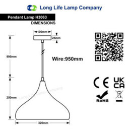 Long Life Lamps Company Modern Ceiling Pendant Dome Metal Wood Grain Finish Light H3063 - thumbnail 2