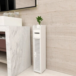 Toilet Paper Roll Holder White Pvc Free Standing Bathroom Storage Cabinet Shelf - thumbnail 6