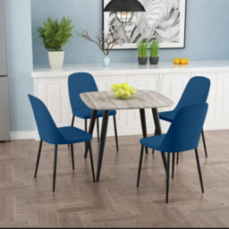 Core Products Aspen Grey Oak Effect 80Cm Square Dining Table With 4 Blue Plastic Duo Design Chairs