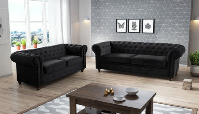 Stratus Interiors Chesterfield Upholstered Velvet Arena Sofa - Doorstep Delivery Only No Assembly - 3 Plus 2 Seater Sofa - image 1