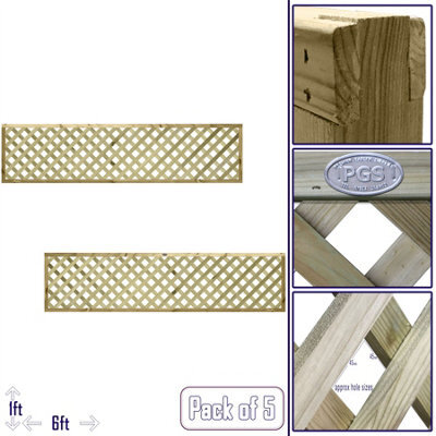 Premier Garden Supplies Urban Diamond Wooden Trellis Panel 6Ft X 1Ft (5 Pack) Heavy-Duty Lattice Fencing Topper For Climbing Plant Support - image 1