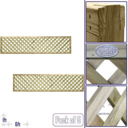 Premier Garden Supplies Urban Diamond Wooden Trellis Panel 6Ft X 1Ft (5 Pack) Heavy-Duty Lattice Fencing Topper For Climbing Plant Support - thumbnail 1