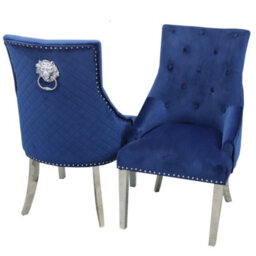 Stratus Interiors Bentley Upholstered Lion Knocker Dining Chair - Blue Plush Velvet