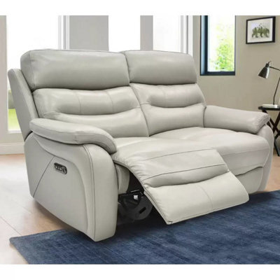 Fletcher Light Grey Leather Power Reclining 2 Seater Sofa With Power Headrests, Pocket Sprung Seats & Usb Charging Ports - image 1