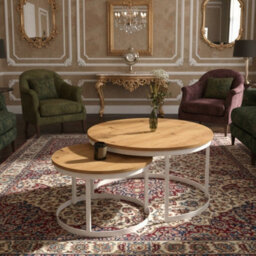 Okin 2 Piece Coffee Table Set Modern Metal Base With Durable Laminated Pvc Tops Large Small Duo Legs White Tabletop Artisan Oak - thumbnail 3