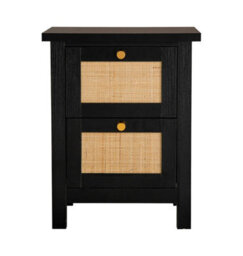 Hallowood Furniture Newquay Black Bedside With 2 Drawer And Real Rattan Front - thumbnail 8
