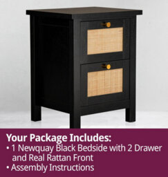 Hallowood Furniture Newquay Black Bedside With 2 Drawer And Real Rattan Front - thumbnail 7