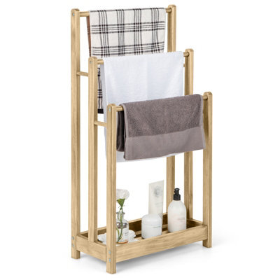 Gainoom Freestanding Wood Towel Rack 3-Tier Towel Drying Stand With  Bottom Storage Shelf - image 1