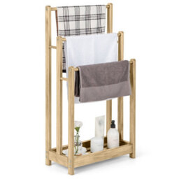 Gainoom Freestanding Wood Towel Rack 3-Tier Towel Drying Stand With  Bottom Storage Shelf - thumbnail 1