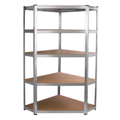 MonsterShop Corner Racking Garage Galvanised Shelving / 900mm X 300mm X 1800mm Racks Storage Unit / 5 Shelves Mdf & Galvanised Steel - image 1