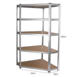 MonsterShop Corner Racking Garage Galvanised Shelving / 900mm X 300mm X 1800mm Racks Storage Unit / 5 Shelves Mdf & Galvanised Steel - thumbnail 4